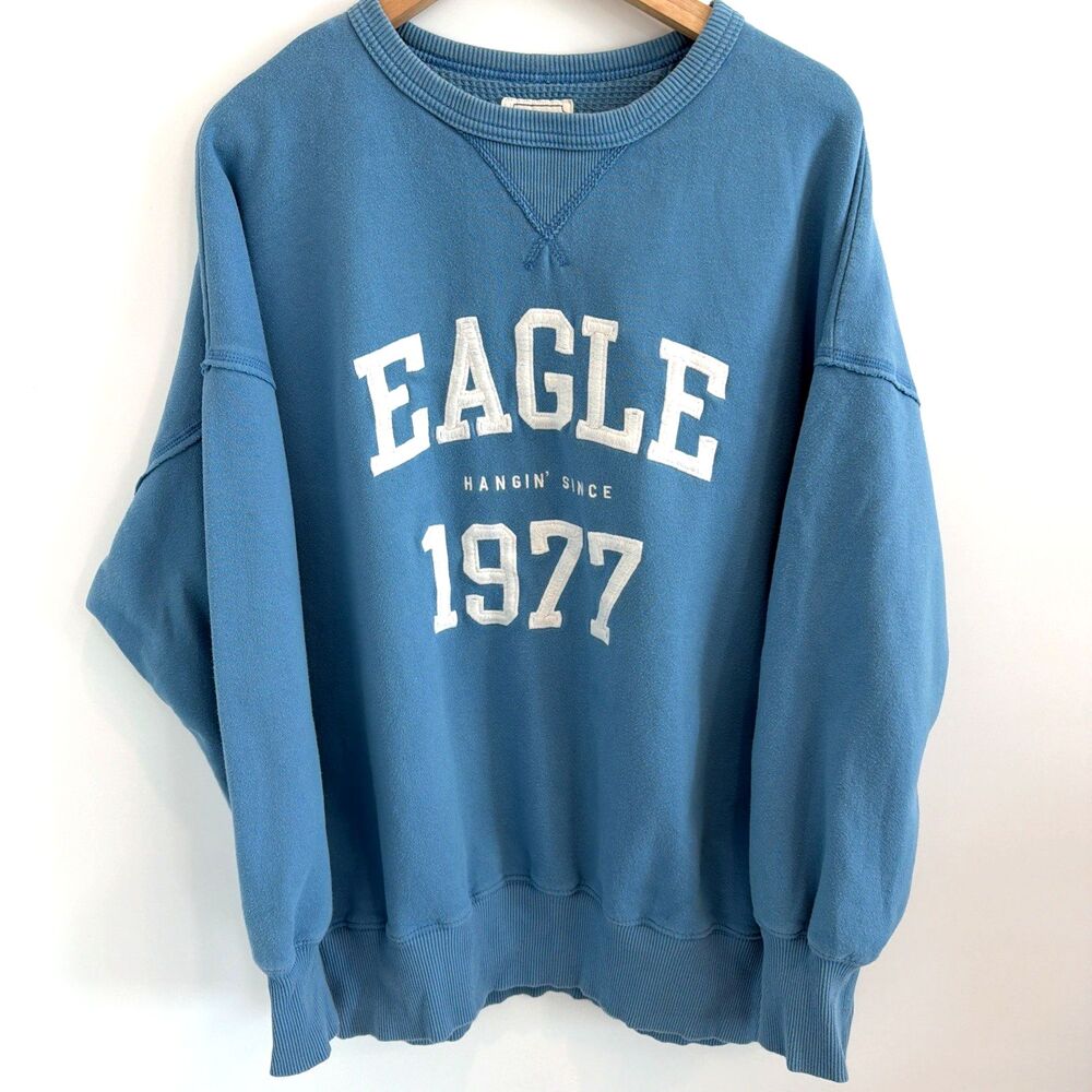 American Eagle Embroidered Sweatshirt M Blue OversizedHangin Since 1977 Pullove